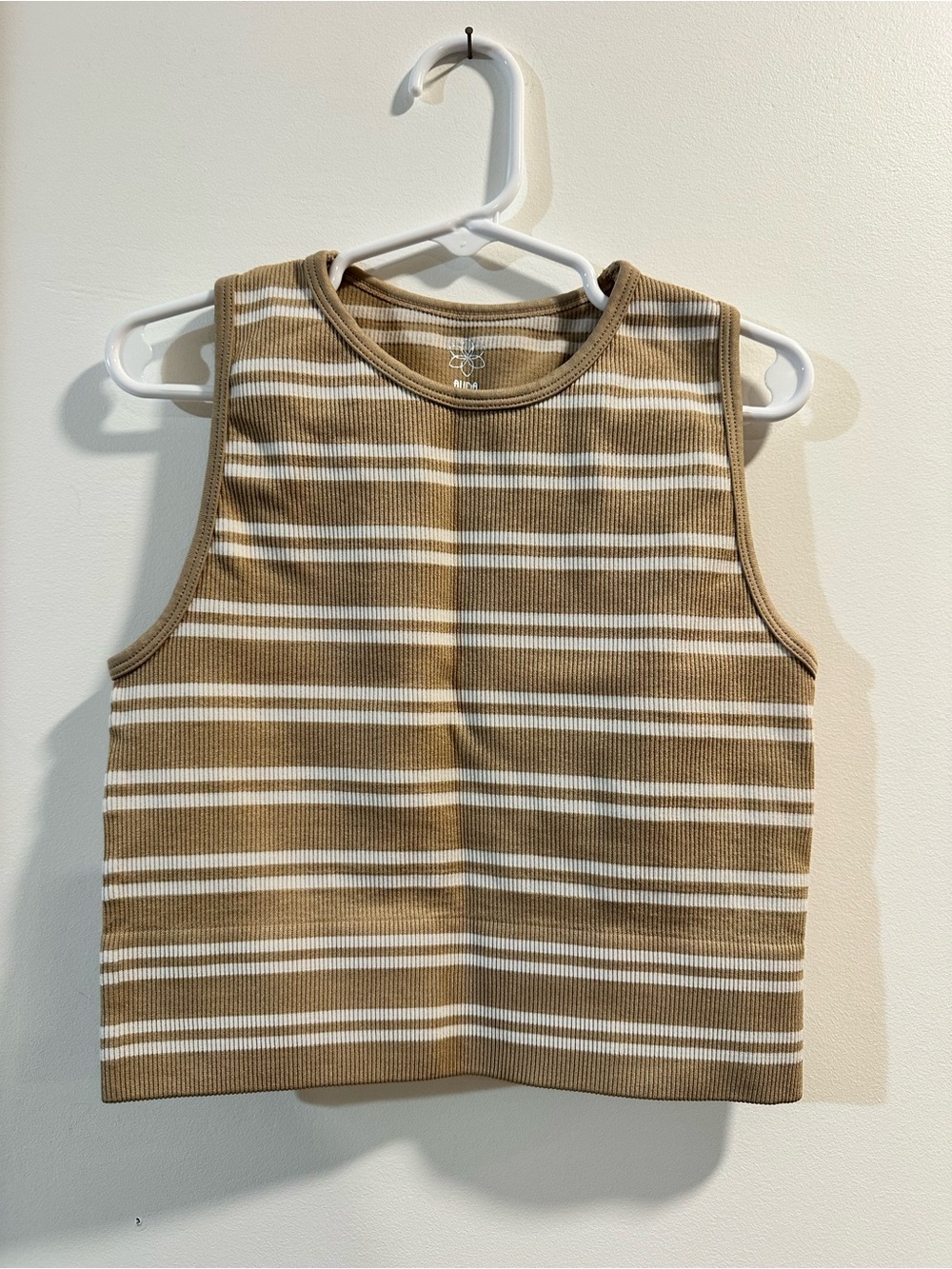 Aura Striped Ribbed Tank Top - Tan & White S/M
